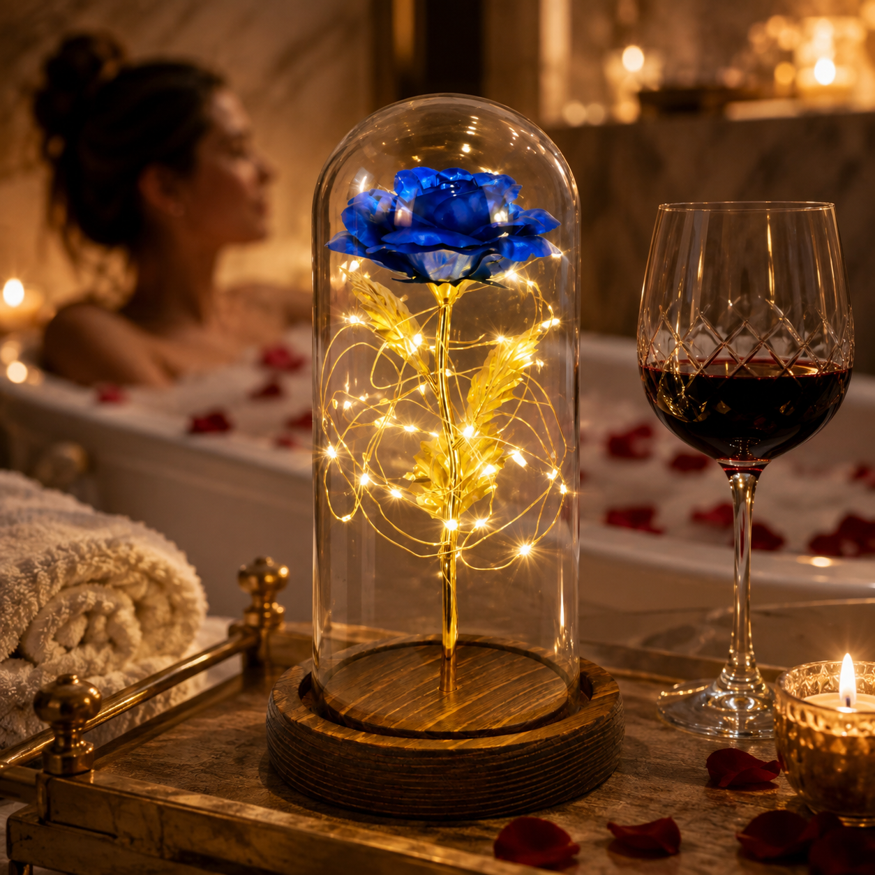 24K Gold Foil in Glass Dome Rose