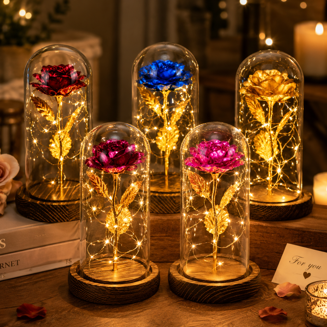 24K Gold Foil in Glass Dome Rose