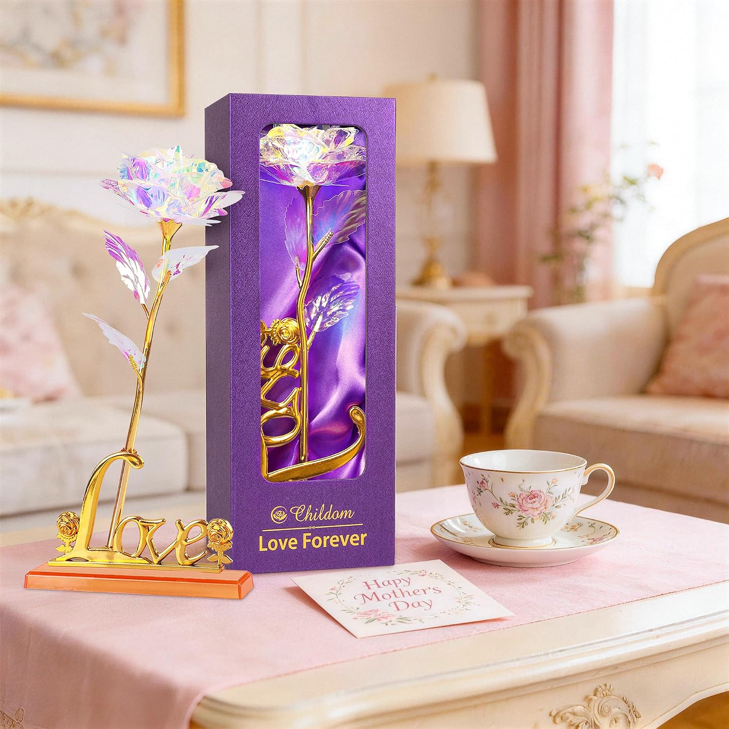 24K Galaxy Rose Flower with Love Stand