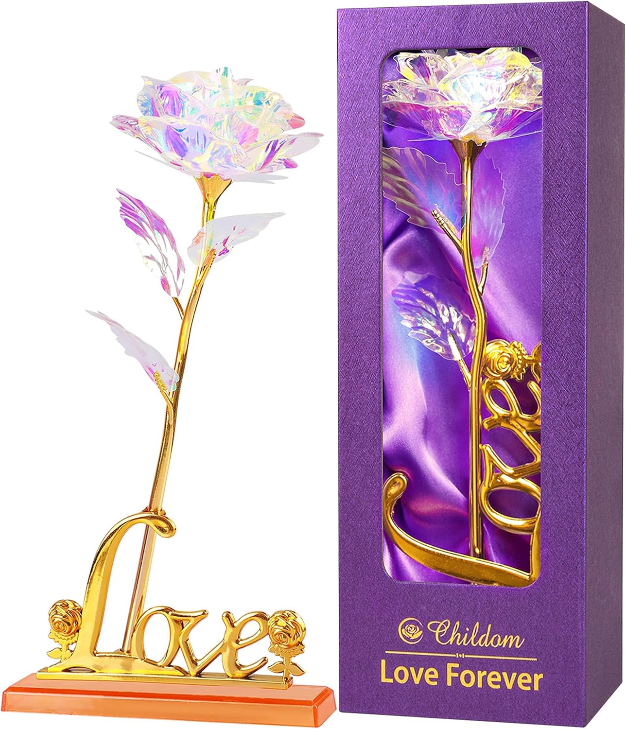 24K Galaxy Rose Flower with Love Stand