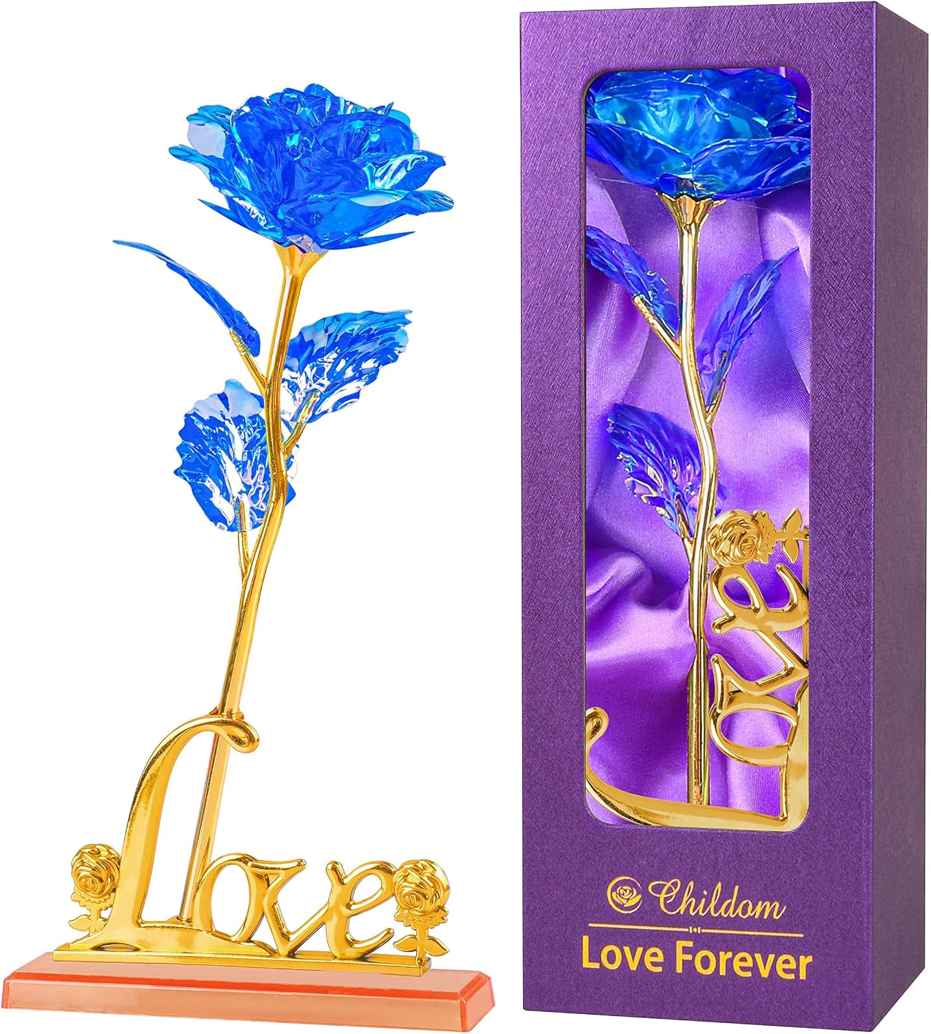 24K Galaxy Rose Flower with Love Stand