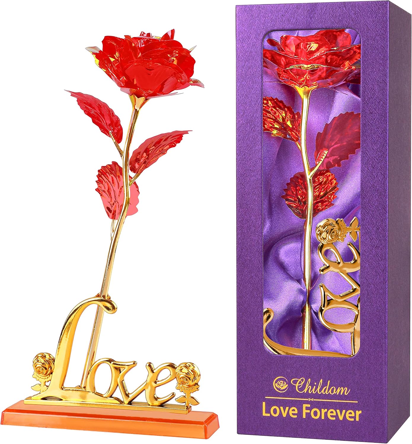 24K Galaxy Rose Flower with Love Stand
