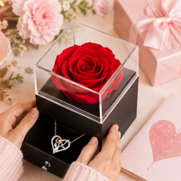 I Love You Forever Necklace With Rose Gift Box