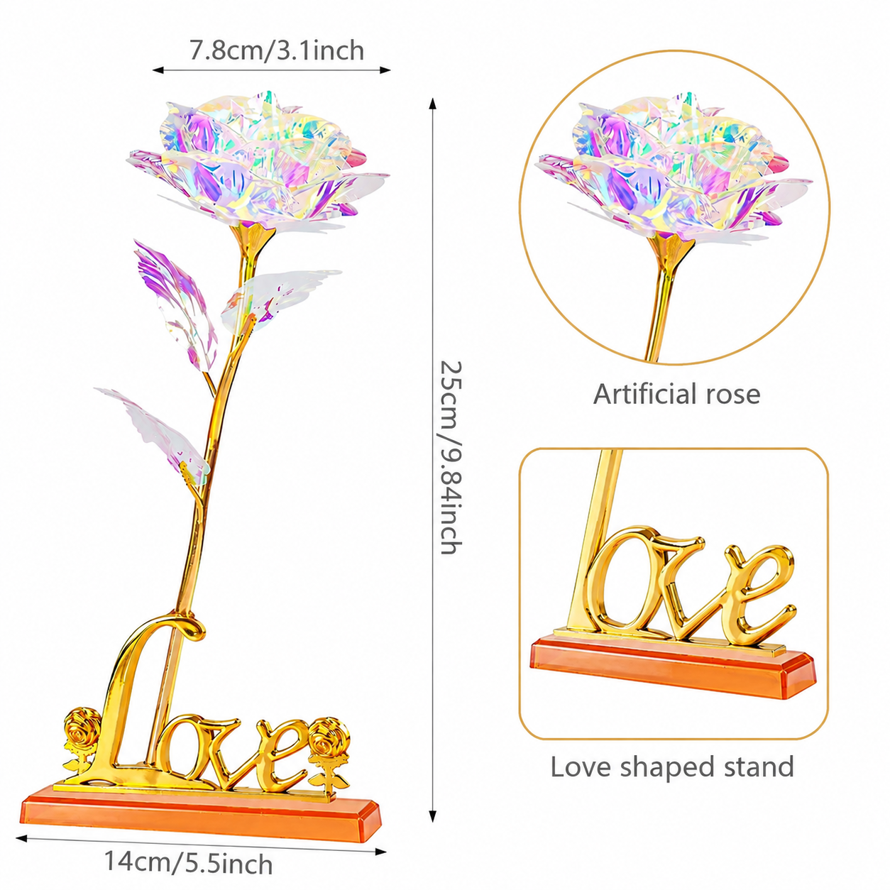 24K Galaxy Rose Flower with Love Stand