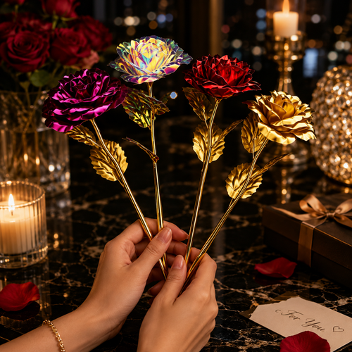 24K Gold Foil Rose Flower Iridescent Gift